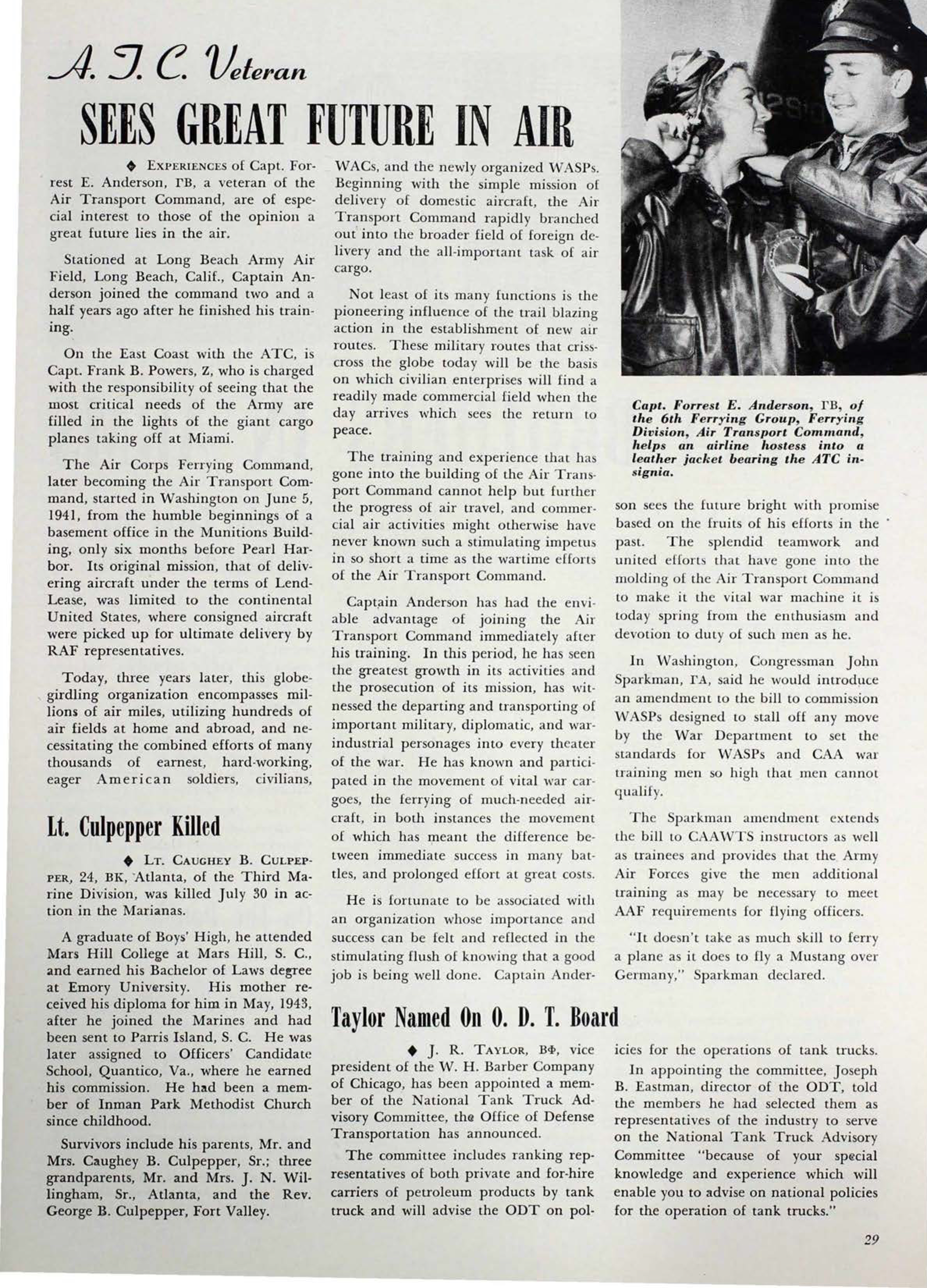 A. J. C. Veteran: Sees Great Future In Air